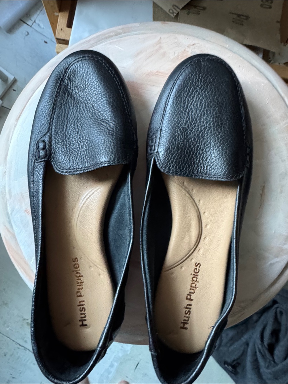 Hush Puppies Women's Black Pebbled Leather Loafers